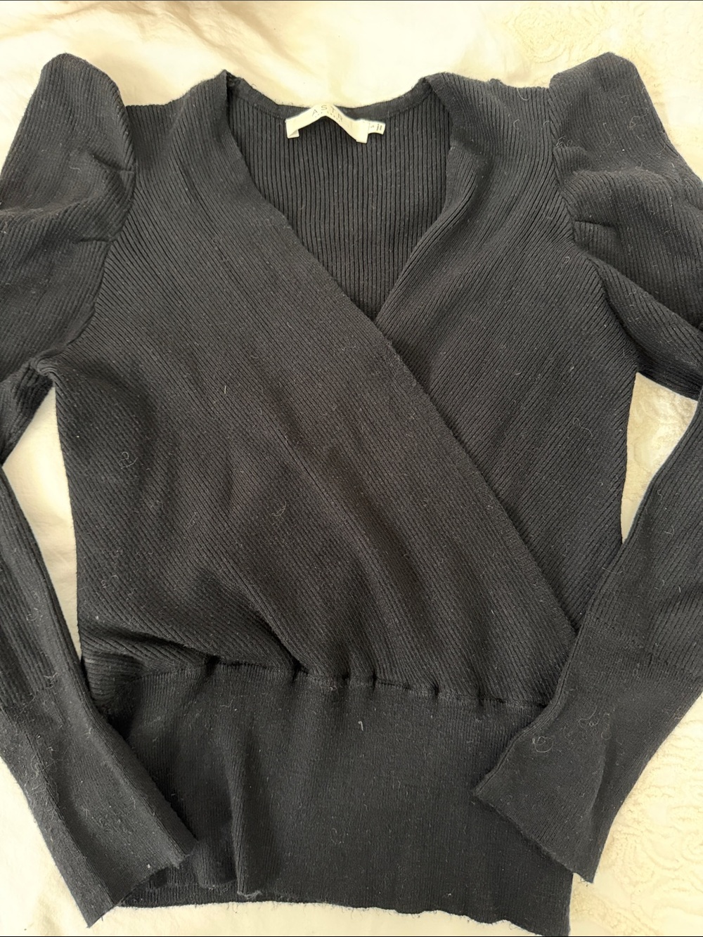 Astr Black Ribbed V-Neck Wrap Sweater sz Small